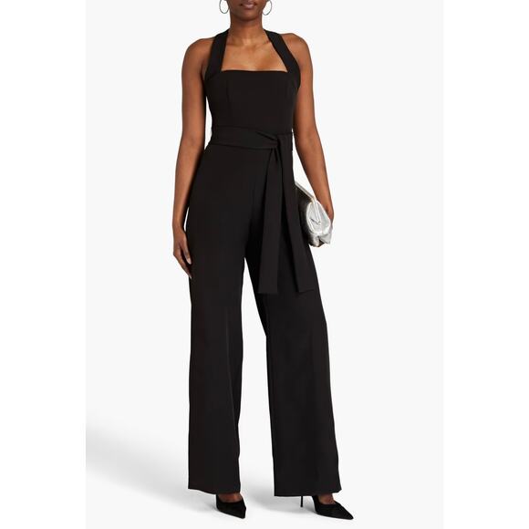 Halston Leia Black Wide Leg Stretch Crepe Jumpsuit Size 2 - Picture 1 of 5